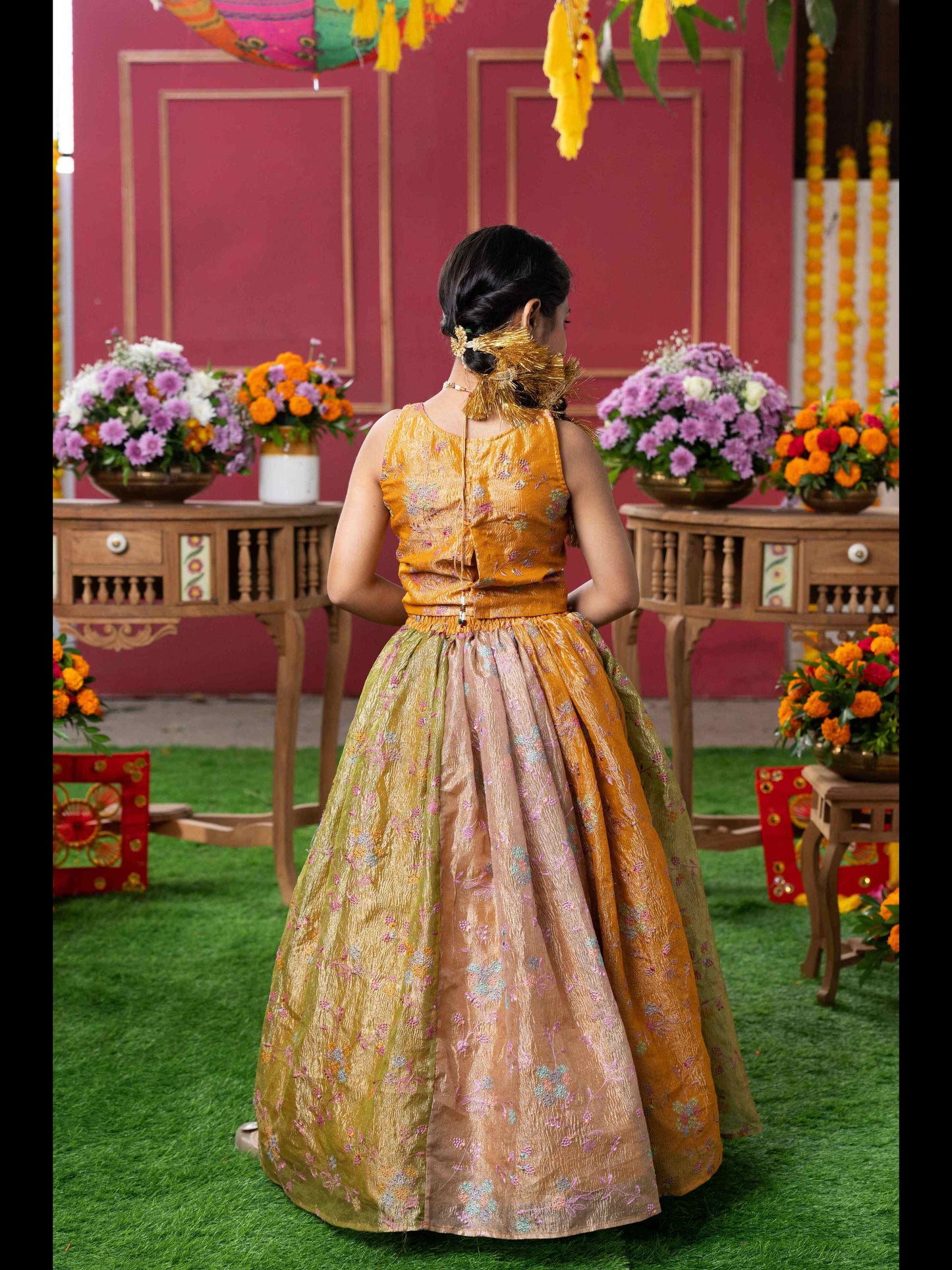 Radiant Mustard-Gold Lehenga Set for Little Divas