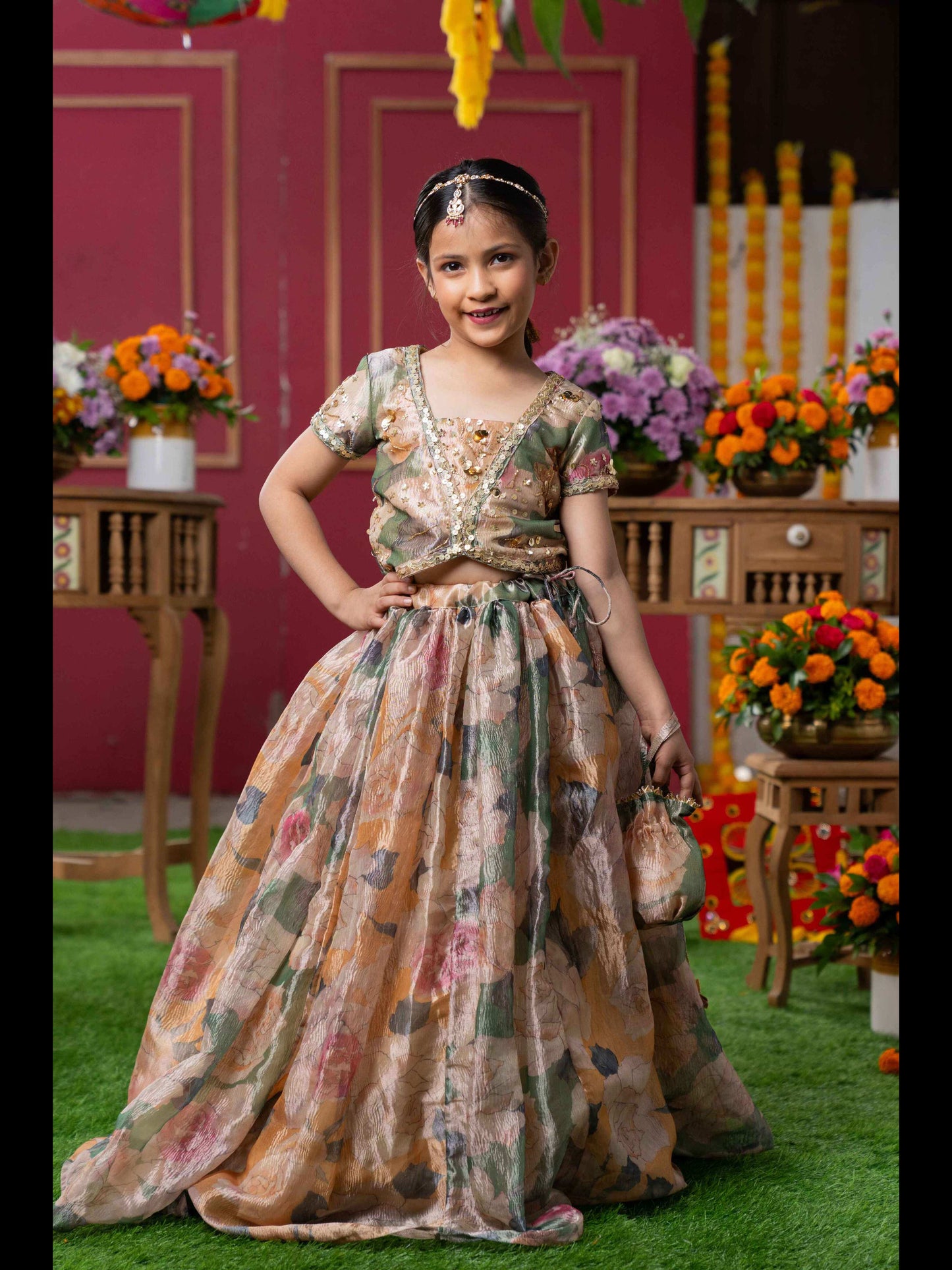 Grace in Bloom: Designer Kids Floral Lehenga Set