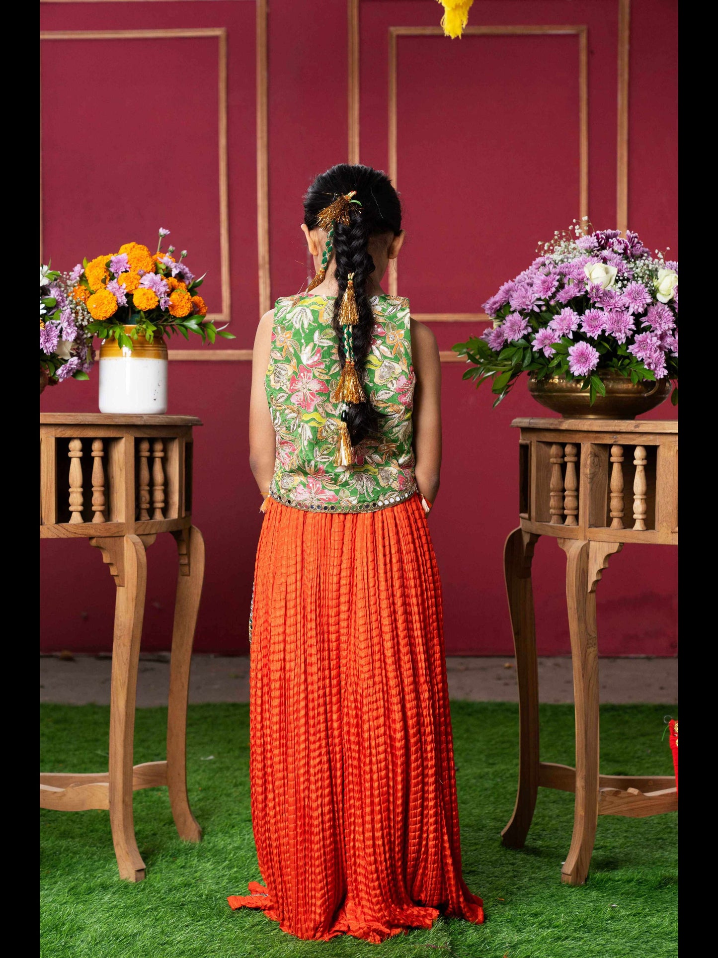 Embroidered Jacket-Style Blouse with Mirror Work and Vibrant Sharara Pants – Perfect for Weddings, Parties, and Festive Celebrations
