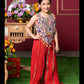 Vibrant Embroidered Kurti with Tassels and Red Mirror Work Sharara Pants – Perfect for Weddings, Festivals, and Parties