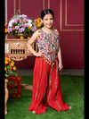 Vibrant Embroidered Kurti with Tassels and Red Mirror Work Sharara Pants – Perfect for Weddings, Festivals, and Parties