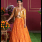 Orange Brocade Jacket Style Top And Lehenga