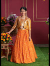 Orange Brocade Jacket Style Top And Lehenga