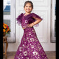 Elegant Purple Embroidered Lehenga Set with Ruffled Sleeves – Perfect for Weddings, Festive Celebrations, and Special Occasions