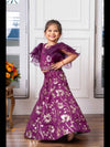 Elegant Purple Embroidered Lehenga Set with Ruffled Sleeves – Perfect for Weddings, Festive Celebrations, and Special Occasions