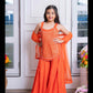 Vibrant Orange Mirror Work Sharara Set with Embroidered Crop Top and Dupatta – Perfect for Festive Celebrations and Weddings