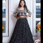 Elegant Black Embroidered Crop Top, Jacket, and Mirror Work Lehenga Set – Perfect for Weddings, Parties, and Festive Celebrations