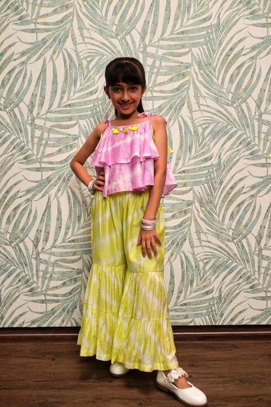 Girls Fusion Tie & Dye Flared Palazzo With Tiered Top