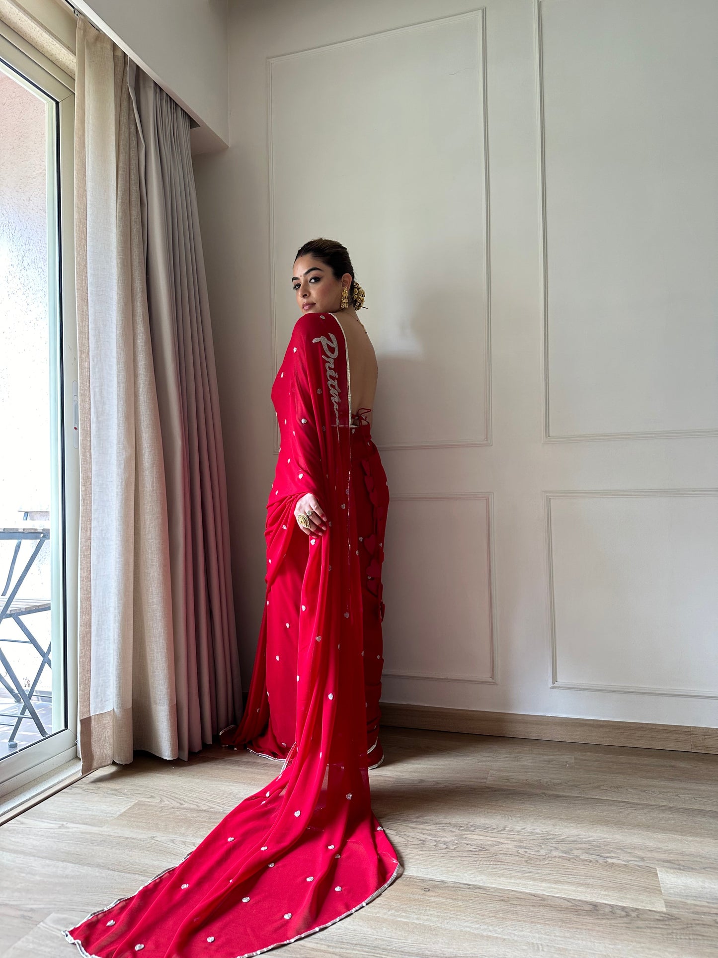 Red Romance Heart Georgette Saree