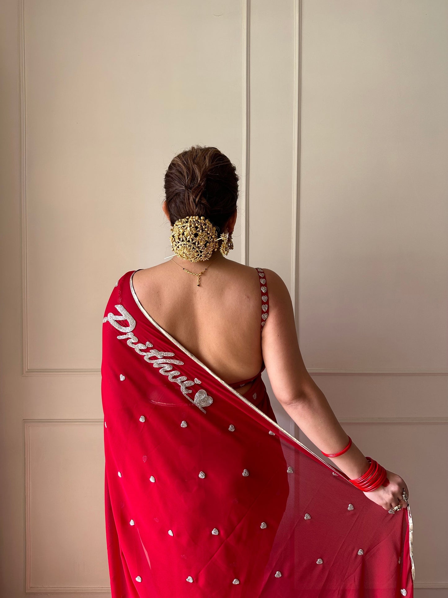 Red Romance Heart Georgette Saree