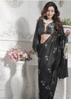Flamingo Black Chiffon Saree - Ensembles