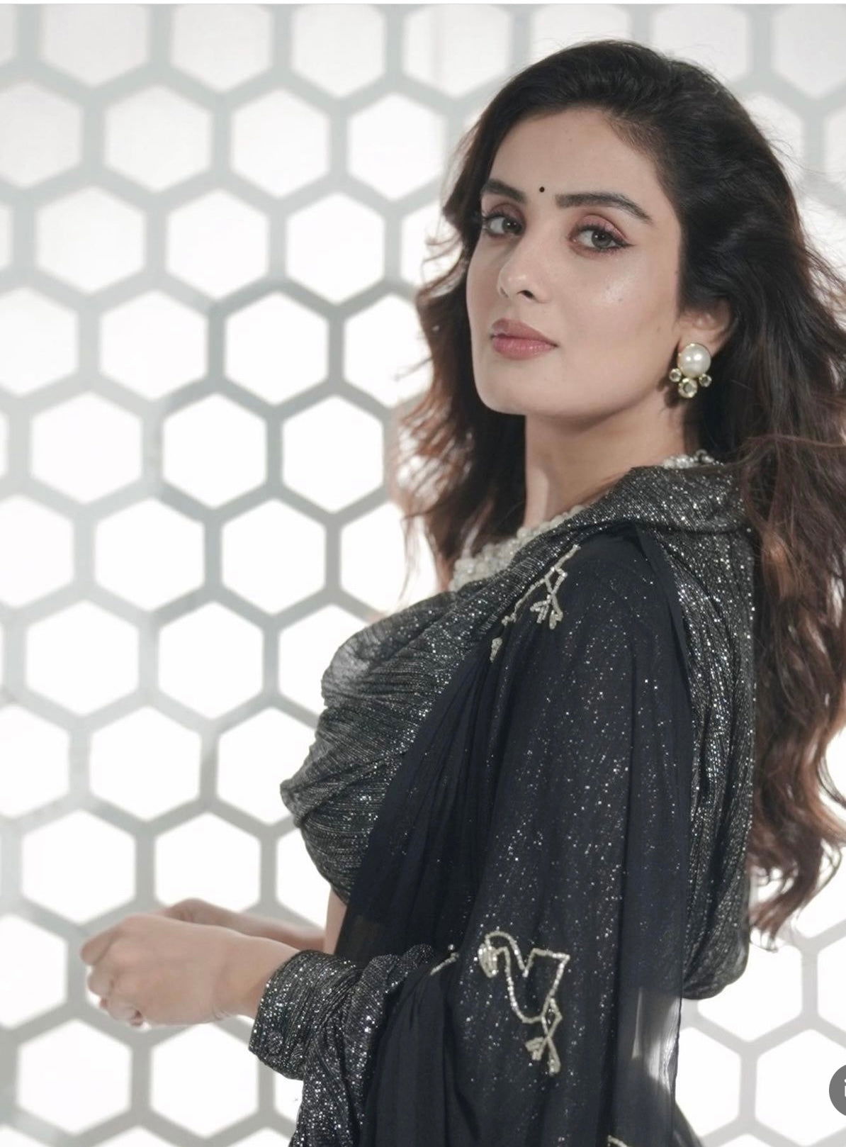 Flamingo Black Chiffon Saree - Ensembles