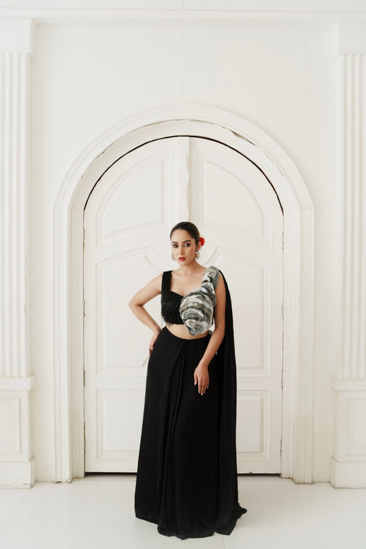 Midnight Glamour Drape Saree Set