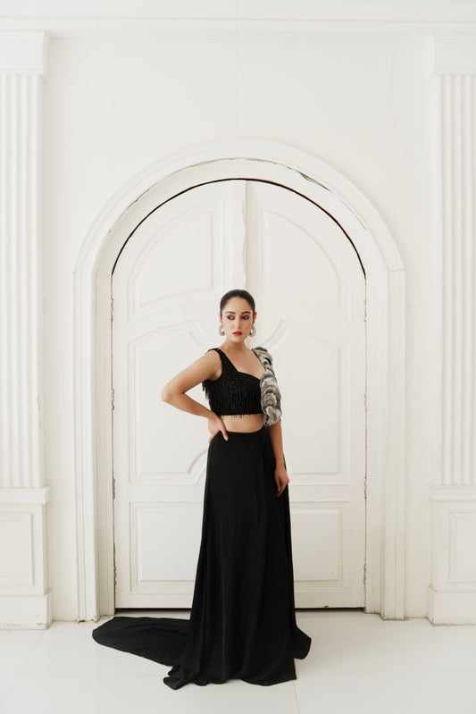 Midnight Glamour Drape Saree Set