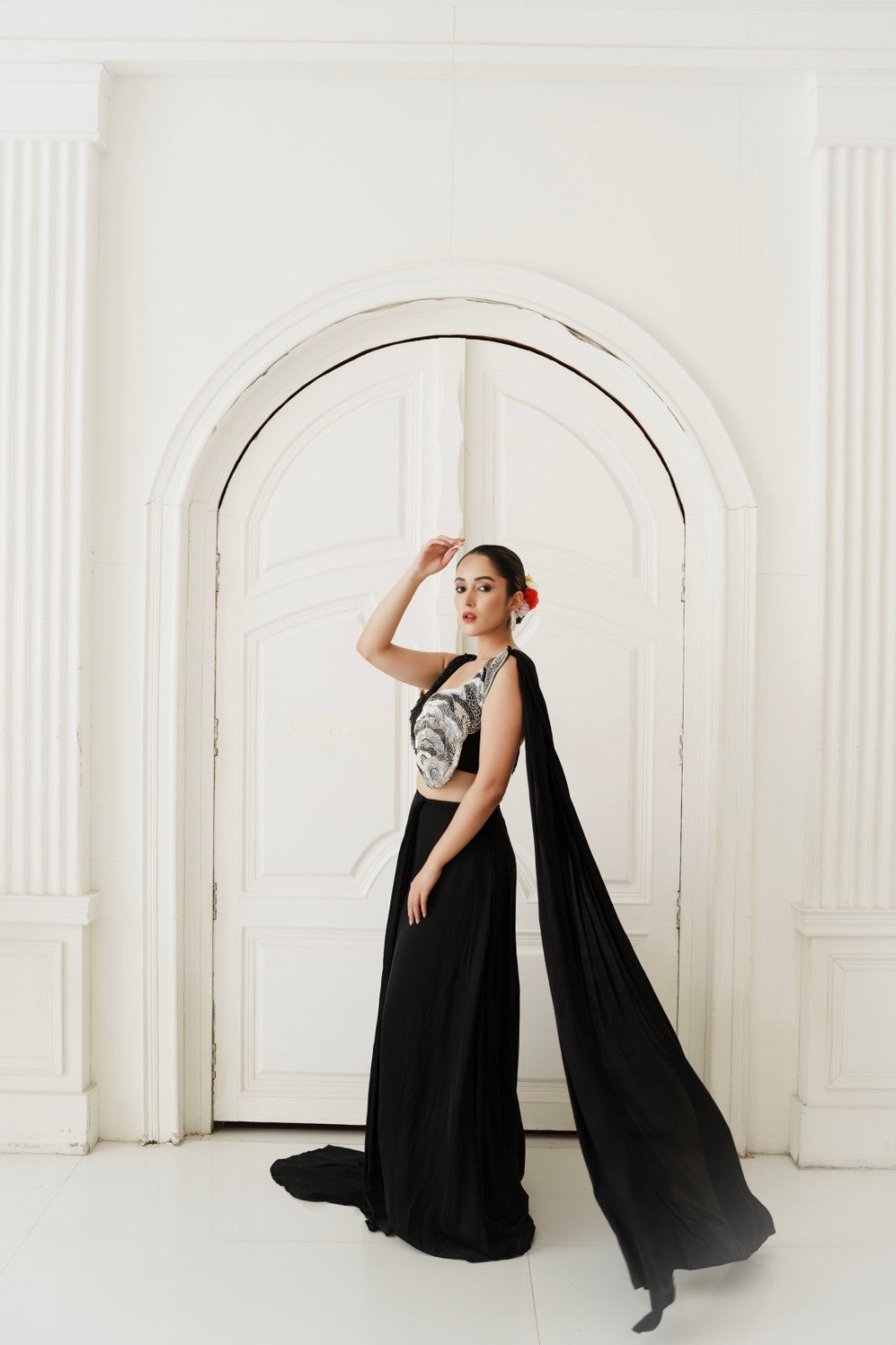 Midnight Glamour Drape Saree Set