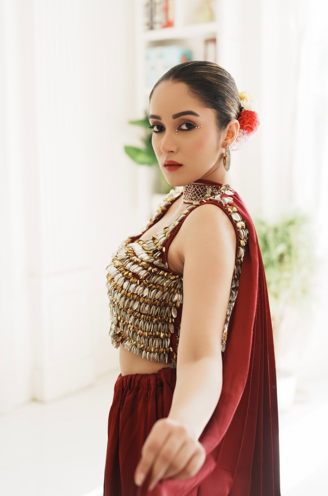 Raspberry Satin Drape Saree