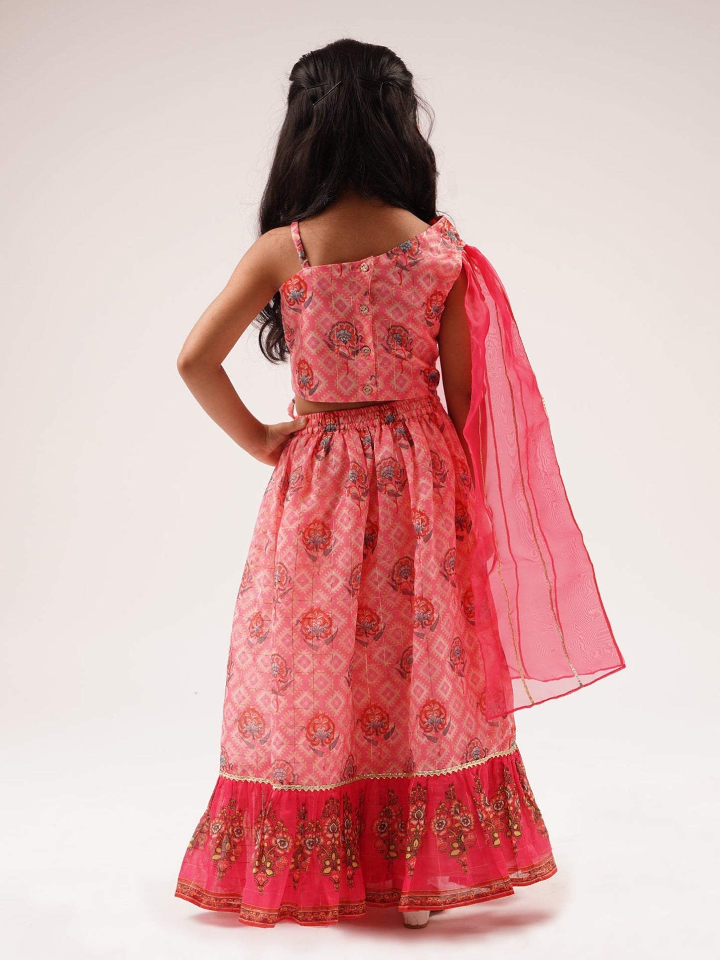 Raangoli Girls Pink Embroidered Lehanga Choli Set