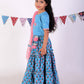 Jaipur Girls Blue Cotton Lehanga and Choli with Dupata Ethnic Set