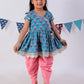Jaipur Girls Blue Cotton Kurta with Dhoti Ethnic Set