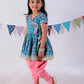 Jaipur Girls Blue Cotton Kurta with Dhoti Ethnic Set