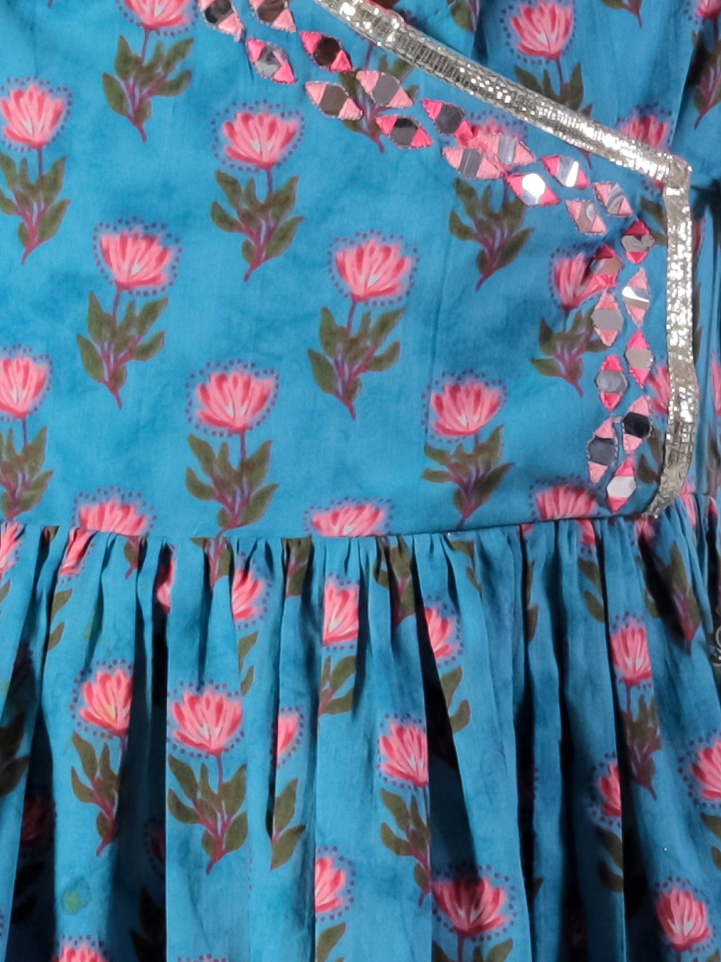 Jaipur Girls Blue Cotton Kurta with Dhoti Ethnic Set