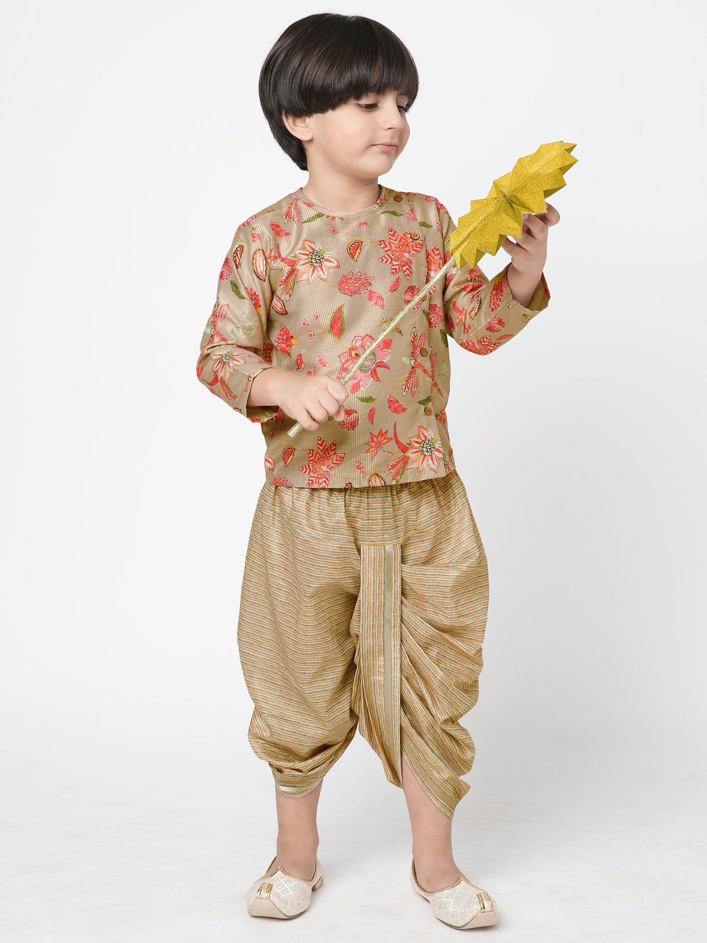 Golden Weaves Boys Beige Kurta with Dhoti set