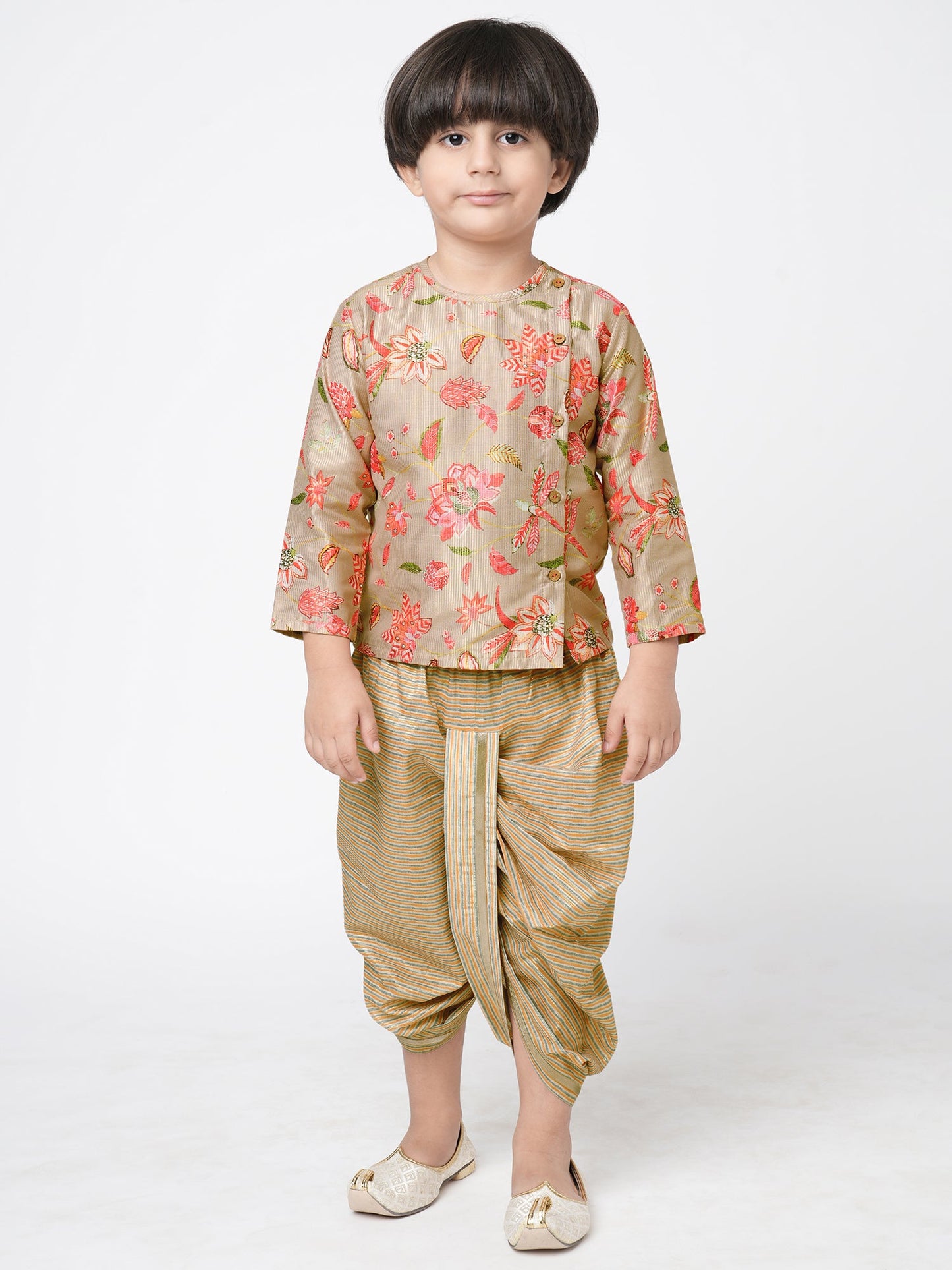 Golden Weaves Boys Beige Kurta with Dhoti set