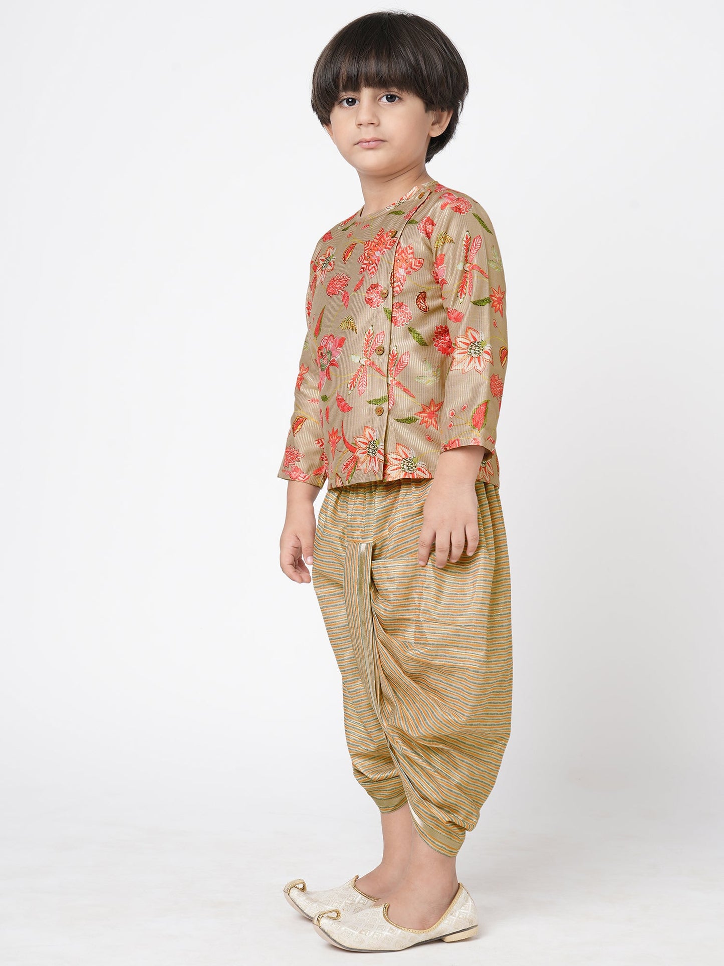 Golden Weaves Boys Beige Kurta with Dhoti set