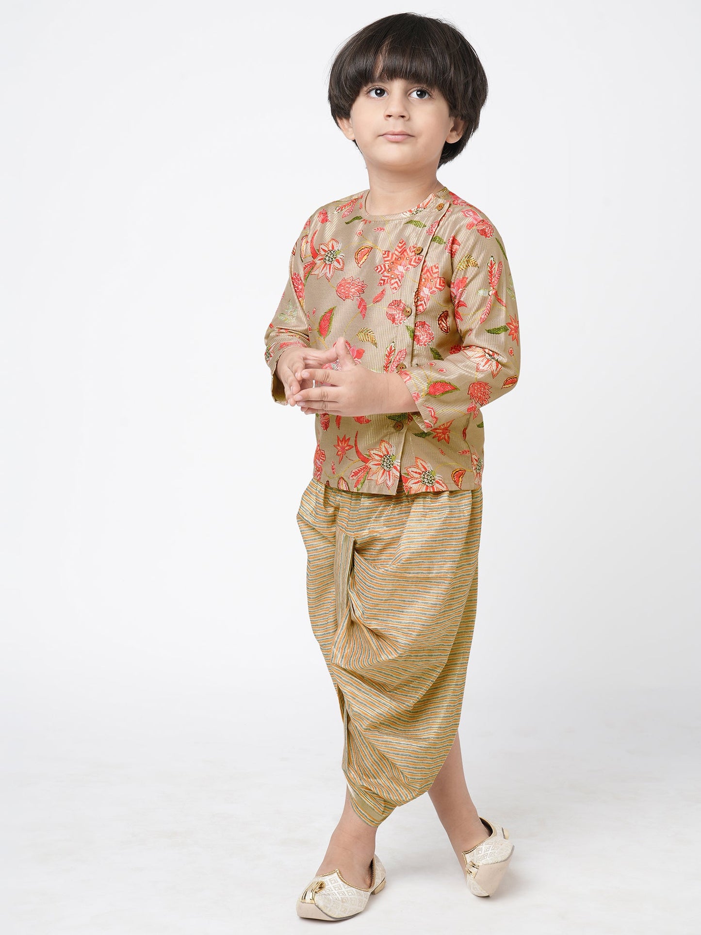 Golden Weaves Boys Beige Kurta with Dhoti set