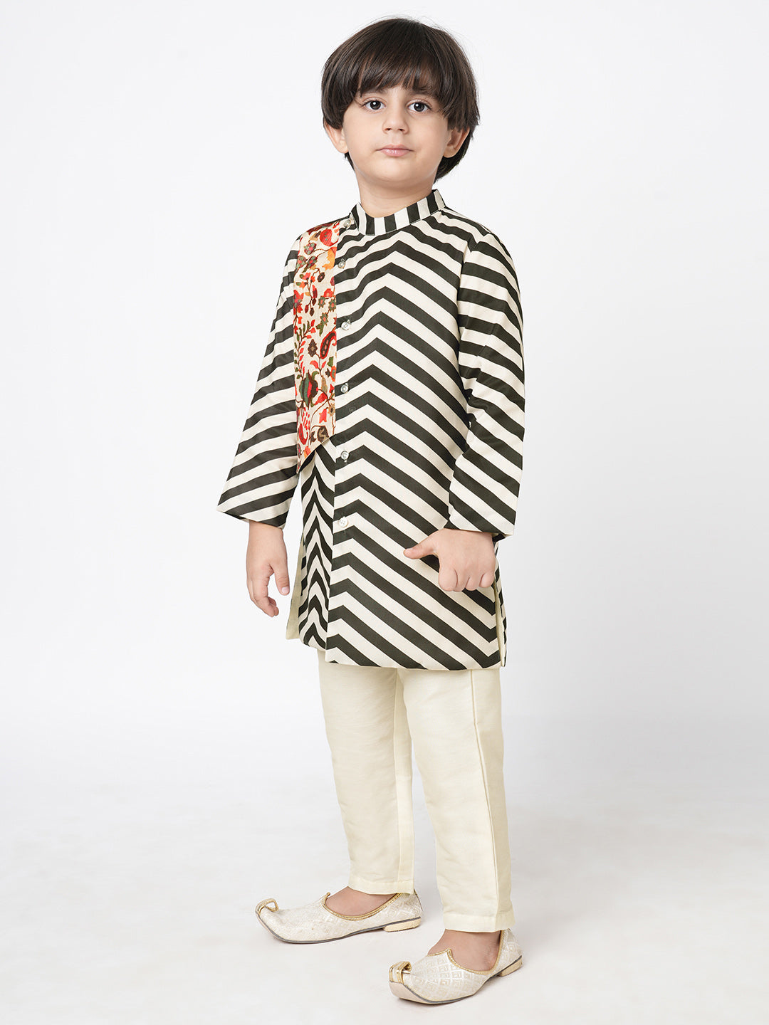 Chromatic Fusion Boys  Black & White stripe Kurta Pant Set