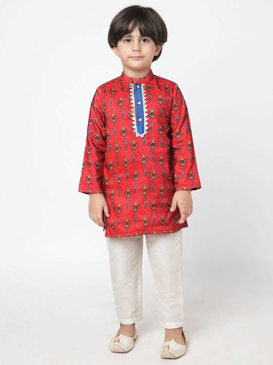 Ethnic Twist Boys Red print Kurta Pant set