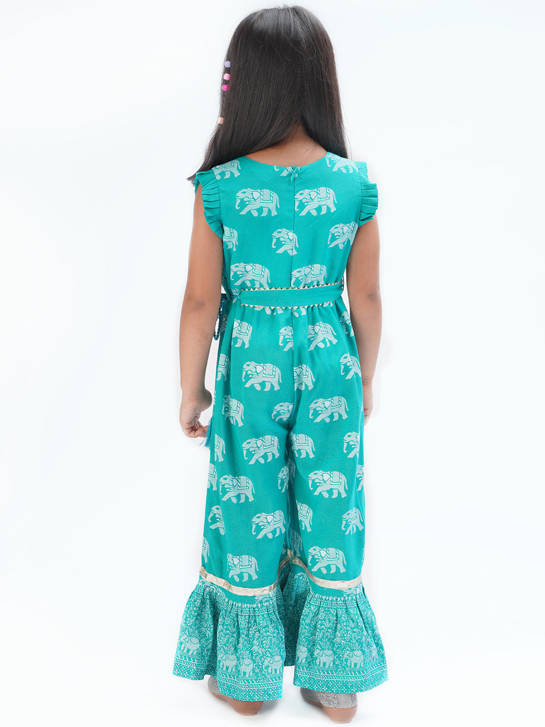Trunk Tales Girls Green Jumper with Flared Bottom