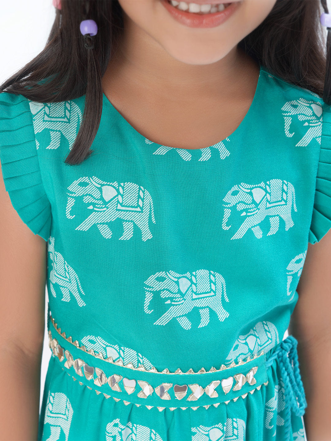 Trunk Tales Girls Green Jumper with Flared Bottom