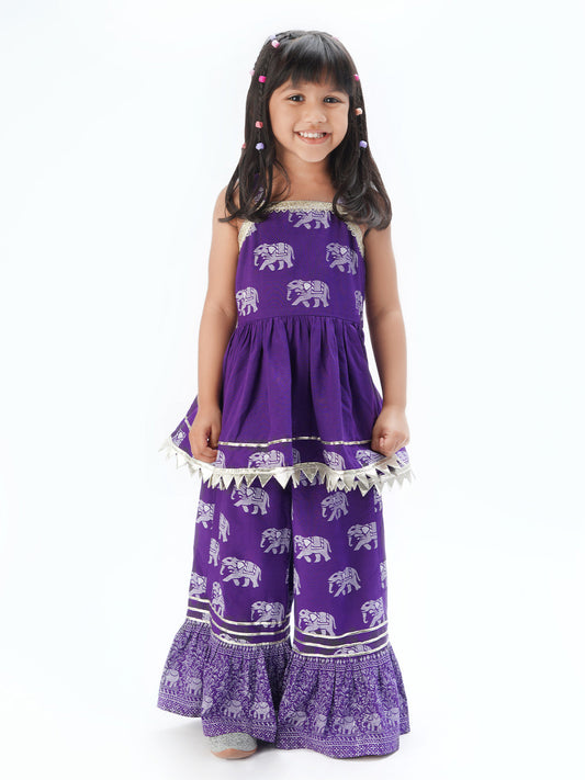 Trunk Tales Girls Purple Kurta with Sharara set