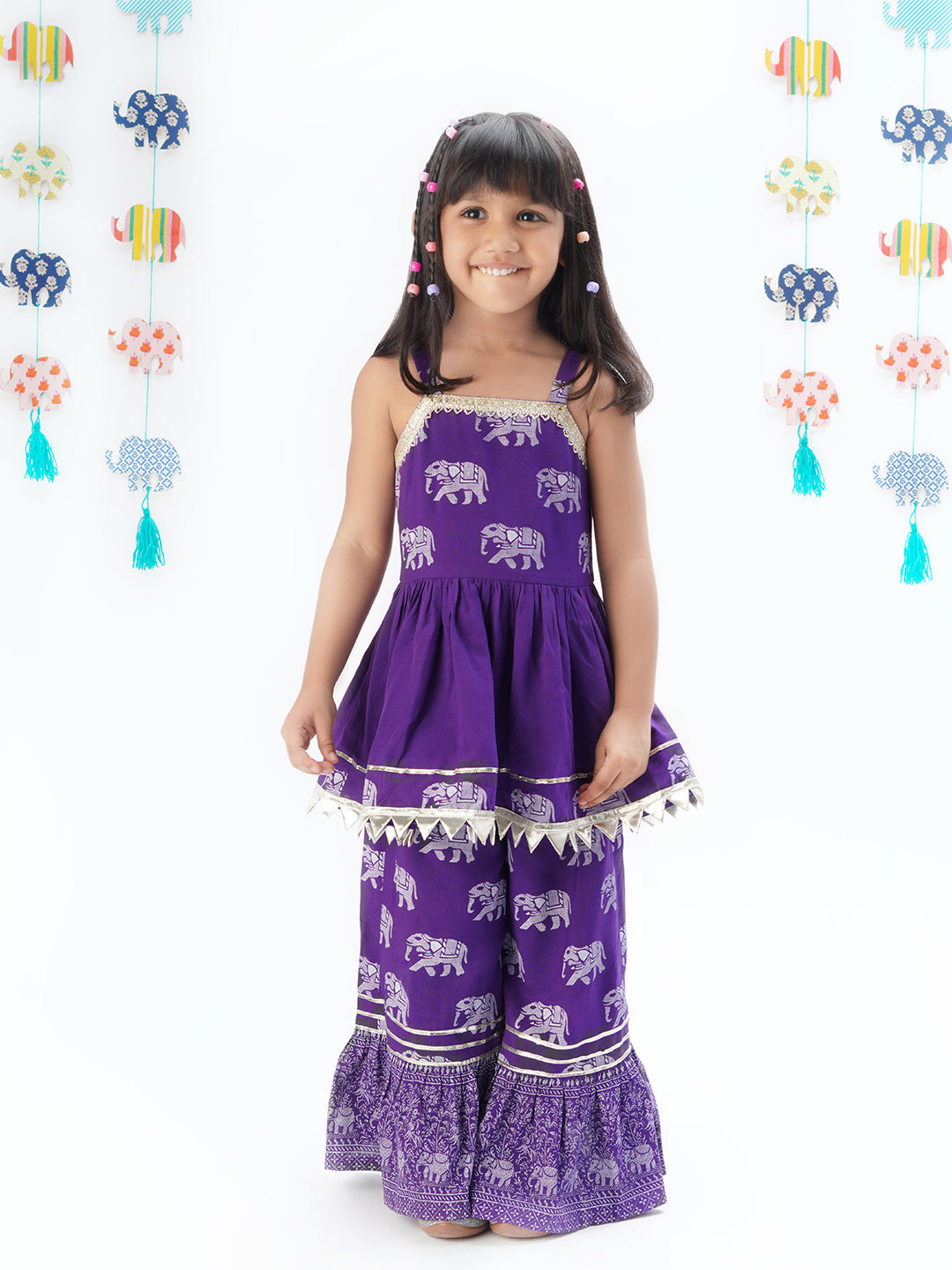 Trunk Tales Girls Purple Kurta with Sharara set