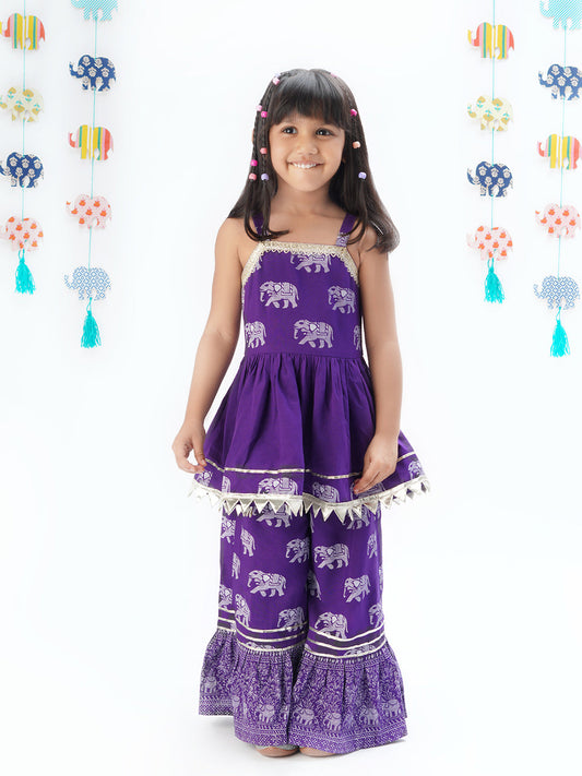 Trunk Tales Girls Purple Kurta with Sharara set