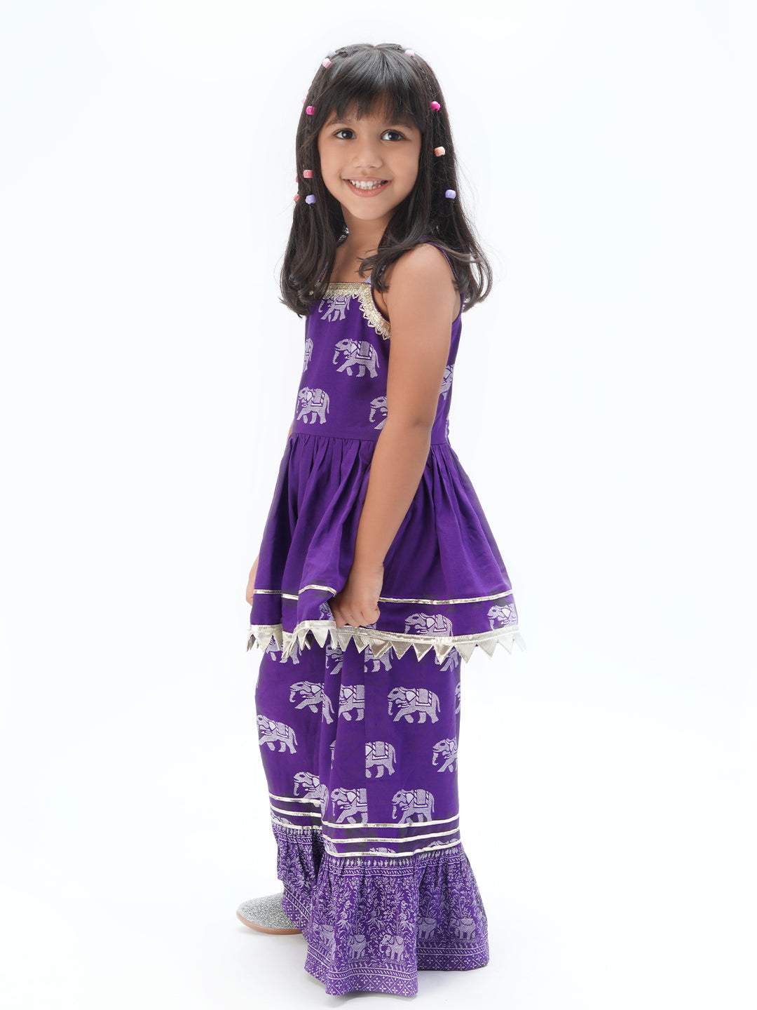 Trunk Tales Girls Purple Kurta with Sharara set