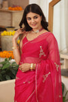 Paris Love Hand-Embroidered Silk Organza Saree - Ensembles
