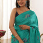 Peacock Green Hand-Embroidered Upada Silk Saree - Ensembles