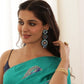 Peacock Green Hand-Embroidered Upada Silk Saree - Ensembles