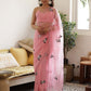 Pink Panda Hand-Embroidered Silk Organza Saree - Ensembles