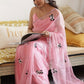 Pink Panda Hand-Embroidered Silk Organza Saree - Ensembles