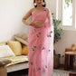 Pink Panda Hand-Embroidered Silk Organza Saree - Ensembles