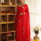 Red Elephant Hand-Embroidered Upada Silk Saree - Ensembles