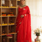 Red Elephant Hand-Embroidered Upada Silk Saree - Ensembles