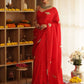 Red Elephant Hand-Embroidered Upada Silk Saree - Ensembles
