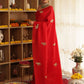 Red Elephant Hand-Embroidered Upada Silk Saree - Ensembles
