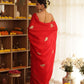 Red Elephant Hand-Embroidered Upada Silk Saree - Ensembles