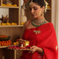 Red Elephant Hand-Embroidered Upada Silk Saree - Ensembles