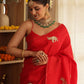 Red Elephant Hand-Embroidered Upada Silk Saree - Ensembles